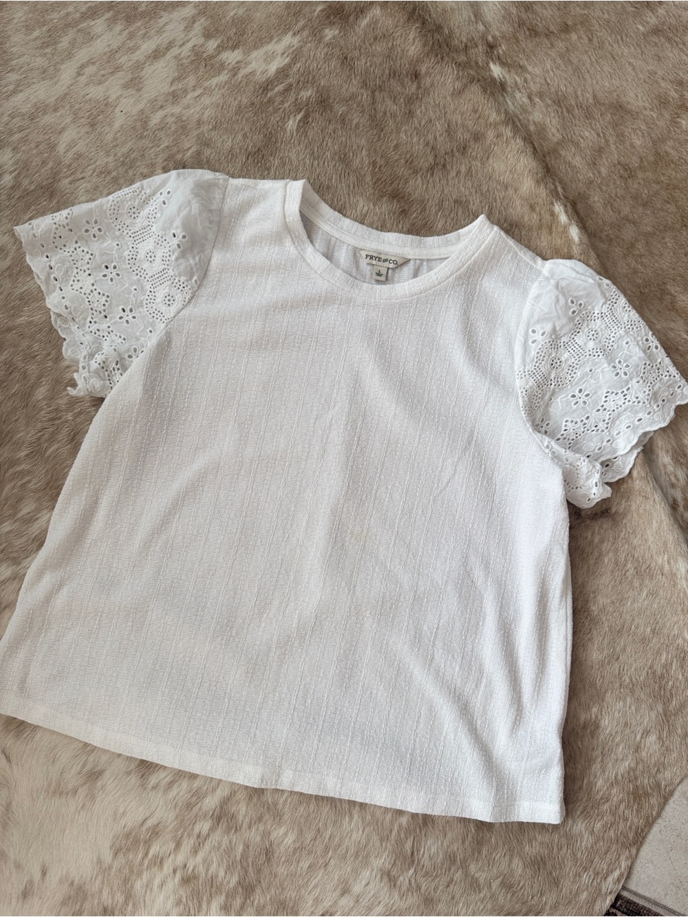 Frye White Eyelet Sleeve Tee